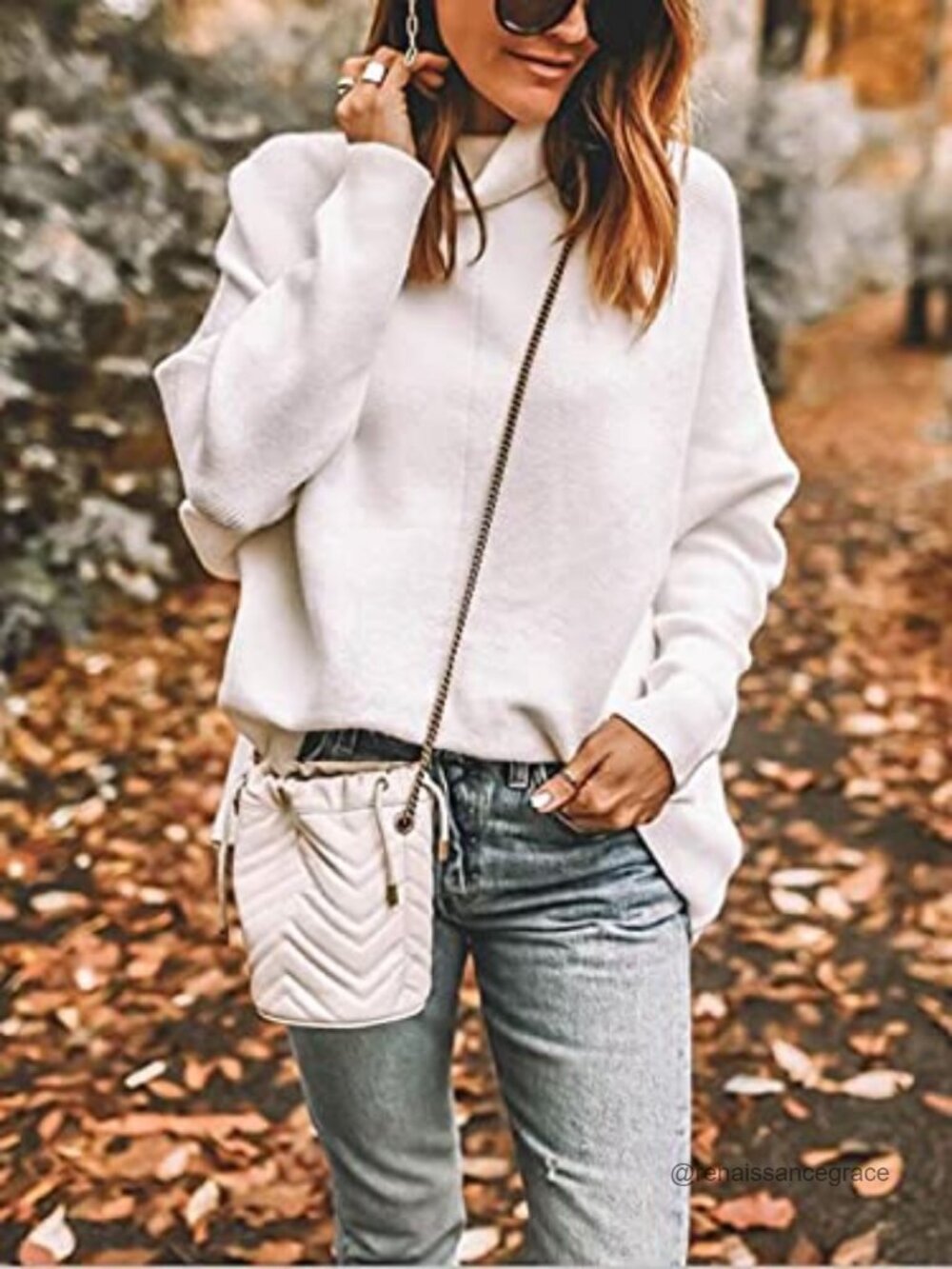 Oversized Turtleneck Sweater Batwing Sleeve Tunic Pullover